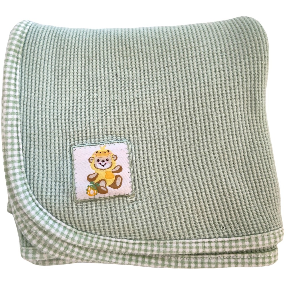 Vtg Fisher‎ Price Green Thermal Baby Blanket Bear 2003 Waffle Weave 25x28 Unisex